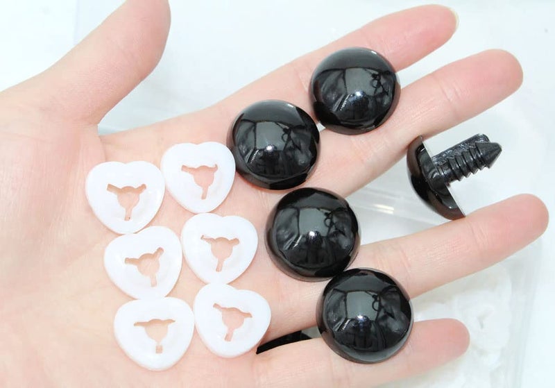 ARTCXC 30Pcs 24mm Large Black Solid Plastic Safety Eyes Craft Eyes with Washers for Doll, Puppet, Plush Animal DIY Making Supplies - Image 2